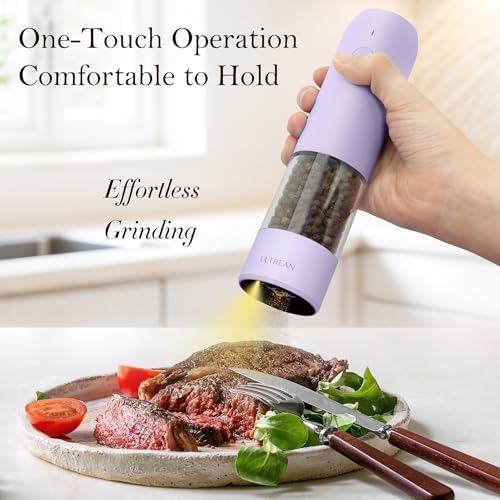 Ultrean Electric Salt and Pepper Grinder Set, Rechargeable,Purple - Image 2