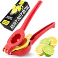 Zulay Kitchen Metal 2-in-1 Lemon Squeezer - Sturdy Max Extraction Hand Juicer Lemon Squeezer Gets Every Last Drop - Easy to Clean Manual Citrus Juicer - Easy-Use Lemon Juicer Squeezer - Red/Yellow by ZulayKitchen