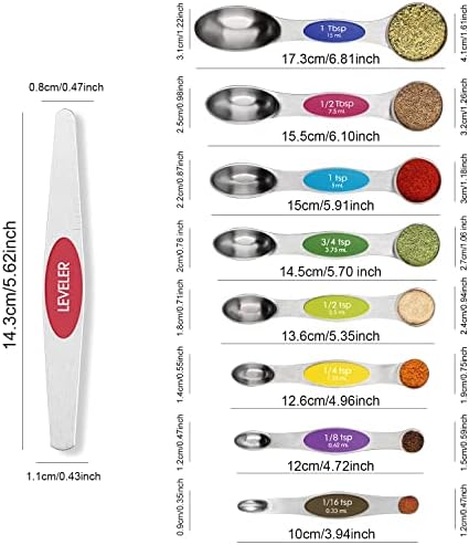 Magnetic Measuring Spoons Set Stainless Steel with Leveler, 9pcs Multicolors Measuring Cups Set for Baking, Measuring Cups and Spoon Set Kitchen Gadgets Apartment Essentials Fits in Spice Jars - Image 2