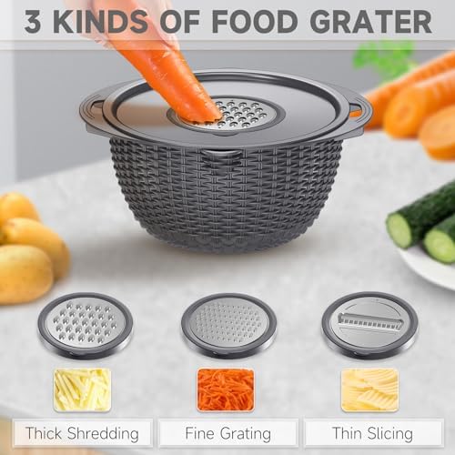 4-1 Colander with Lid Set - Rotatable Strainer With Bowl(Patented), Pasta Strainer with New Upgraded Graters, Strainer And Colanders, Fruit Cleaner, Veggie Wash, Apartment Kitchen Gadgets - Grey - Image 3