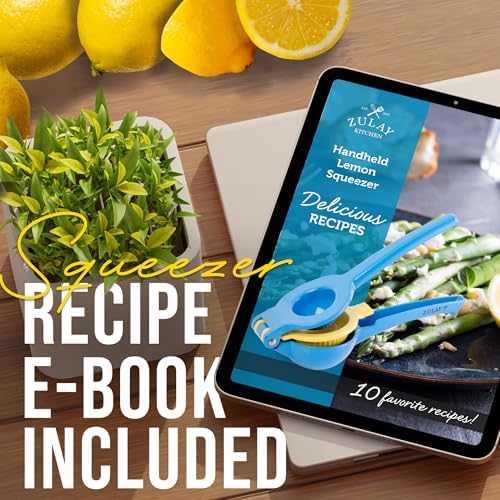 Zulay Kitchen Metal 2-in-1 Lemon Squeezer - Sturdy Max Extraction Hand Juicer Lemon Squeezer Gets Every Last Drop - Easy to Clean Manual Citrus Juicer - Easy-Use Lemon Juicer Squeezer - Blue/Yellow - Image 6