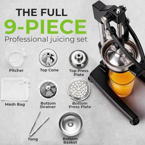 Zulay Kitchen Cast Iron Juicer 9 in 1 Metal Presser, Citrus Squeezer, Black - Image 3