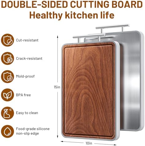 Titanium Cutting Boards For Kitchen,Ebony Wood Cutting Board,Double Sided Metal Chopping Board With Handle And Juice Groove, Idea Kitchen Appliances For Meat And Charcuterie - Image 5
