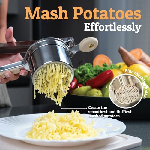 PriorityChef Large 15oz Potato Ricer, Heavy Duty Stainless Steel Potato Masher and Ricer Kitchen Tool, Press and Mash Kitchen Gadget For Perfect Mashed Potatoes - Everytime, Khaki - Image 2