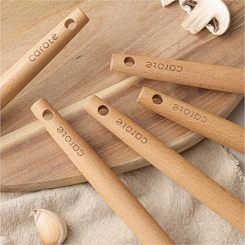 CAROTE Silicone Cooking Utensils Set, Kitchen Utensils Set 10 Pcs for cooking, BPA Free Spatula Set with Heat Resistant Wood Handles for Nonstick Cookware (Cream White) (Pack of 2) - Image 6