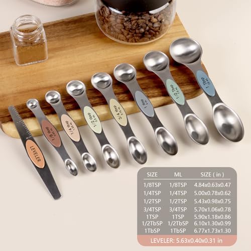 ChefAide Set of 8 Magnetic Measuring Spoons, Stainless Steel, Dual Sided - Image 2