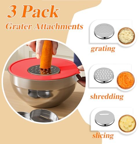 Mixing Bowls with Lids Set, 6 PCS Stainless Steel Mixing Bowls with 3 Grater Attachments, Kitchen Food Organizers Nesting Mixing Bowl, Large Size 4.5, 3.5, 2.1, 1.5, 1.1, 0.7QT-Colorful - Image 3