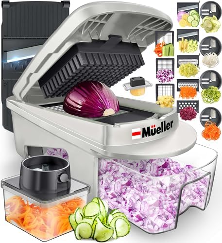 Mueller Pro-Series 12 Blade Vegetable Chopper, Mandoline Slicer and Spiralizer, White/grey by Mueller