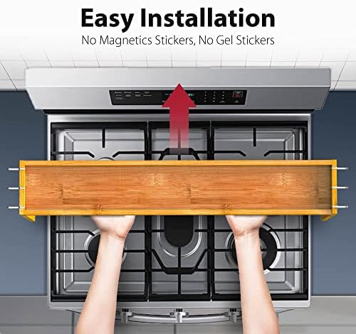 IIIOIIIA Bamboo Over the Stove Spice Shelf for Kitchen, 31.5" Spice Rack Organizer Shelf with 6 hooks, 11.4" Height Extra Storage Countertop, Easy to Assemble - Image 4