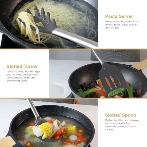 Kitchen Utensil Set-Silicone Cooking Utensils-33 Kitchen Gadgets & Spoons for Nonstick Cookware-Silicone and Stainless Steel Spatula Set-Best Kitchen Tools, Useful Pots (Grey) - Image 7