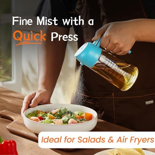 TrendPlain 16oz/470ml Glass Olive Oil Sprayer for Cooking – 2 in 1 Olive Oil Dispenser Bottle for Kitchen Gadgets and Air Fryer Accessories, Salad, BBQ - Sky Blue - Image 2
