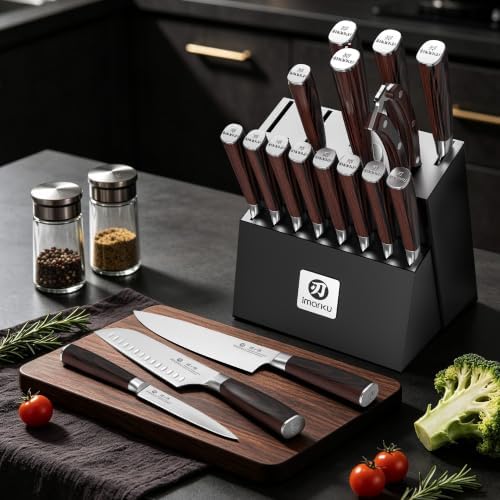 imarku 18-Piece Japanese Santoku Stainless Steel Knife Set with Block - Image 2