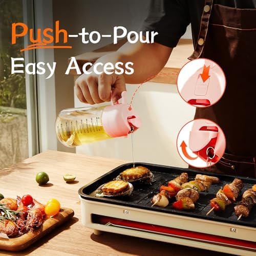 TrendPlain 16oz/470ml Glass Olive Oil Sprayer for Cooking - 2 in 1 Olive Oil Dispenser for Kitchen Gadgets, Air Fryer, Salad, and BBQ - Peach - Image 4