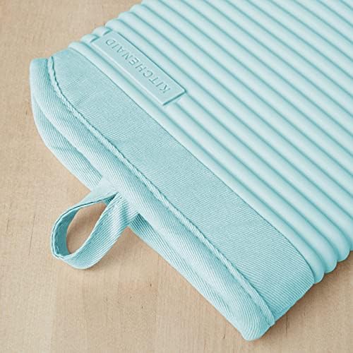 KITCHENAID Ribbed Soft Silicone Oven Mitt 2-Pack Set, 7.5"x13", Mineral Water - Image 3