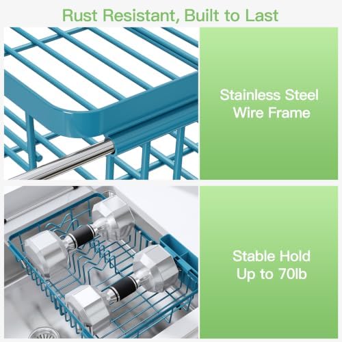 JASIWAY Blue Dish Drying Rack Over the Sink with Utensil Holder - Image 5