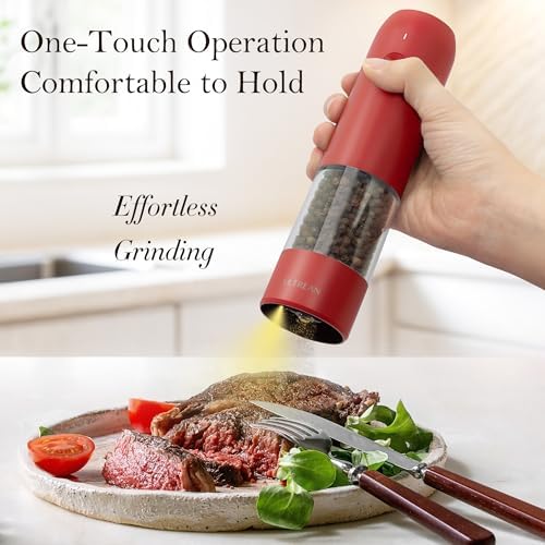 Ultrean Electric Salt and Pepper Grinder Set, Rechargeable,Red - Image 2