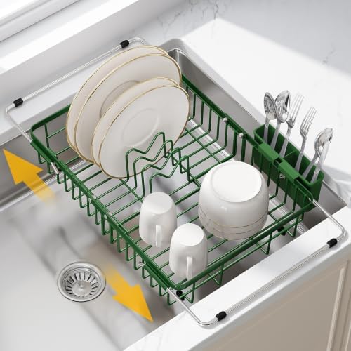 JASIWAY Green Dish Drying Rack Over the Sink with Utensil Holder by JASIWAY