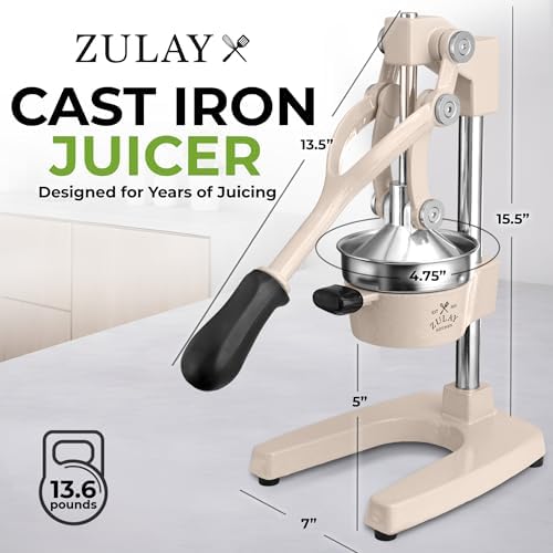 Zulay Kitchen Cast Iron Juicer, Orange Manual Juicer, Citrus Press, Cream - Image 2