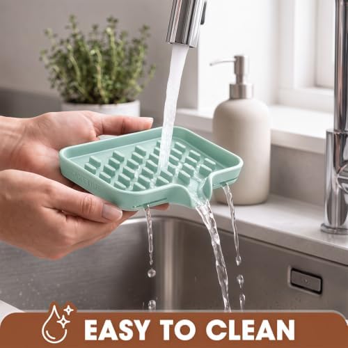 CAKETIME 2 Pack Silicone Soap Dish with Drainage Holes for Bathroom Shower Caddy Kitchen Counter Sponge Holder Bar Sink Organizer Suction Cup Dispenser Shampoo Hanging Office Tools Storage New Green - Image 4