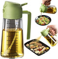 TrendPlain 16oz/470ml Glass Olive Oil Sprayer for Cooking – 2 in 1 Olive Oil Dispenser Bottle for Kitchen Gadgets and Air Fryer Accessories, Salad, BBQ - Green by TrendPlain