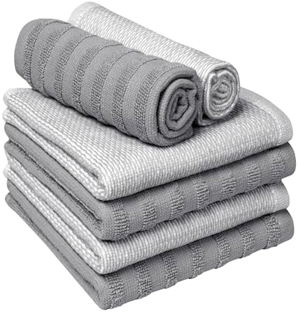 Bumble Premium Dish Cloths 13"x13" (6 Pack) | 100% Natural Ring Spun Cotton | 400 GSM | Highly Absorbent & Soft |Yarn Dyed & Solid Dyed Terry Dish Cloth Set - Grey - Image 4