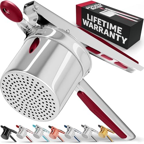 PriorityChef Large 15oz Potato Ricer, Heavy Duty Stainless Steel Potato Masher and Ricer Kitchen Tool, Press and Mash Kitchen Gadget For Perfect Mashed Potatoes - Everytime, Red by PriorityChef