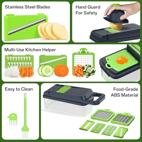 HomeHacks Veggie Chopper Vegetable Cutter, 12 in 1 Kitchen Gadget, Green - Image 5