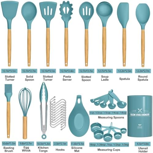 Umite Chef Kitchen Cooking Utensils Set, 33 pcs Non-stick Silicone Utensils Spatula Set with Holder, Silicone Kitchen Gadgets Utensil Set(Dark Blue) - Image 4