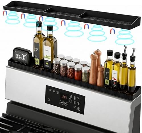 30" Magnetic Stove Top Shelf, Silicone Over the Stove Spice Rack Organizer by Foeacry