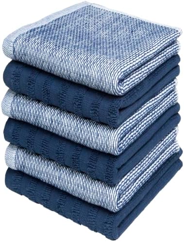 Bumble Premium Dish Cloths 13"x13" (6 Pack) | 100% Natural Ring Spun Cotton | 400 GSM | Highly Absorbent & Soft |Yarn Dyed & Solid Dyed Terry Dish Cloth Set - Blue by BumbleTowels