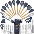 Cooking Utensils Set- 35 PCs Kitchen Utensils with Grater,Tongs, Spoon Spatula &Turner Made of Heat Resistant Food Grade Silicone and Wooden Handles Kitchen Gadgets Tools Set for Cookware by BESTZMWK