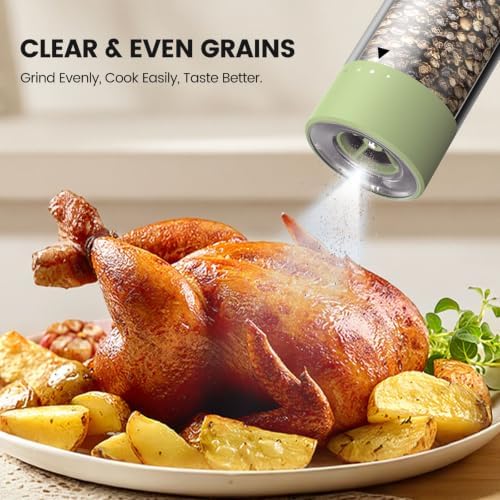 Electric Salt and Pepper Grinder Set - Rechargeable Automatic Salt and Pepper Shakers, Kitchen Appliances with External Adjustable Coarseness, Larger Hopper for Cooking, Home Gifts(2 Pack,Sage Green) - Image 5