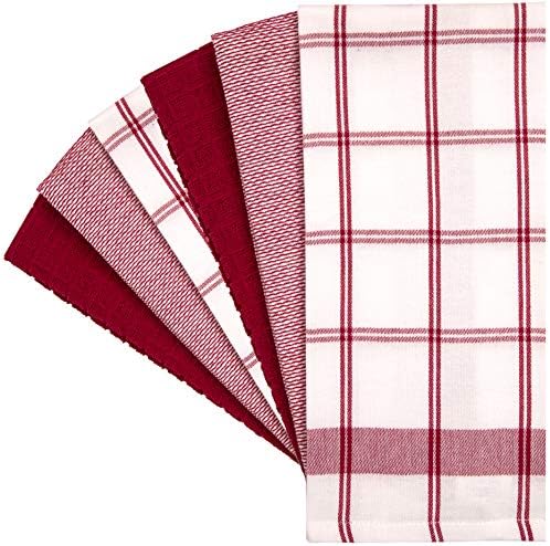 Premium Kitchen Towels 6 Pack 100% Cotton, 20"x28" Dish Towels - Red Check - Image 3