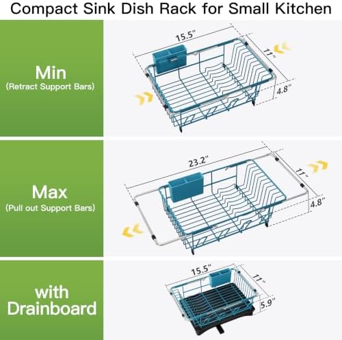 JASIWAY Blue Dish Drying Rack in Sink with Drainboard and Utensil Holder - Image 6