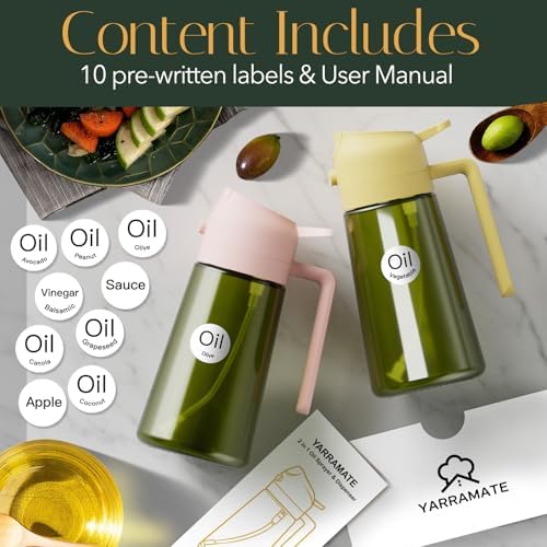 YARRAMATE 16oz/470ml Light-Blocking Dark Oil Sprayer for Cooking, 2 in 1 Olive Oil Dispenser Bottle for Kitchen, Premium Dark Green Glass Oil Bottle, Food-Grade Oil Mister for Air Fryer, BBQ (Pomelo) - Image 6