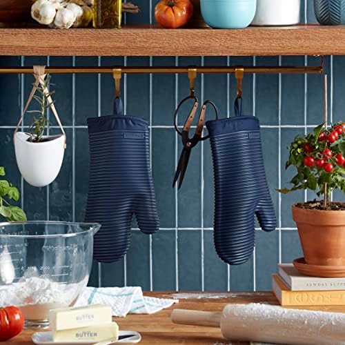 KITCHENAID Ribbed Soft Silicone Oven Mitt 2-Pack Set, 7.5"x13", Ink Blue - Image 2