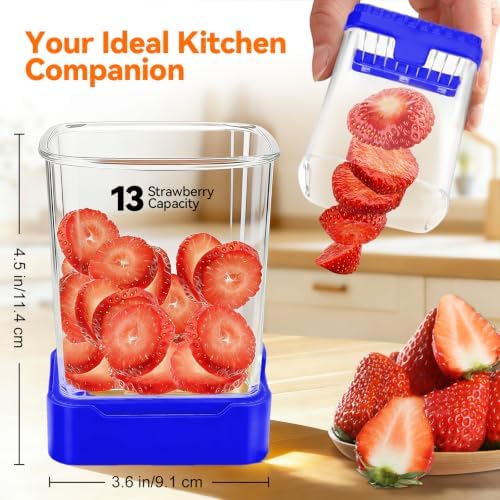 Strawberry Slicer Cup, Fruit Cutter – Quick-Slice, Meal Prep, Sapphire Blue - Image 2