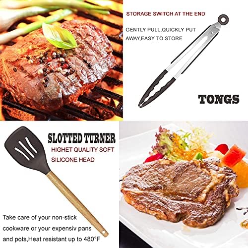 Cooking Utensils Set- 35 PCs Kitchen Utensils with Grater,Tongs, Spoon Spatula &Turner Made of Heat Resistant Food Grade Silicone and Wooden Handles Kitchen Gadgets Tools Set for Cookware - Image 3