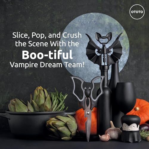 OTOTO Boo-tiful Crew Bundle of Elizabat, Vino, Gracula - Halloween Kitchen Decor Goth Accessories, Cool Kitchen Gadgets, Bat Scissors, Spooky, Witchy Bottle Opener, Garlic Crusher, Spooky Funny Gifts - Image 2