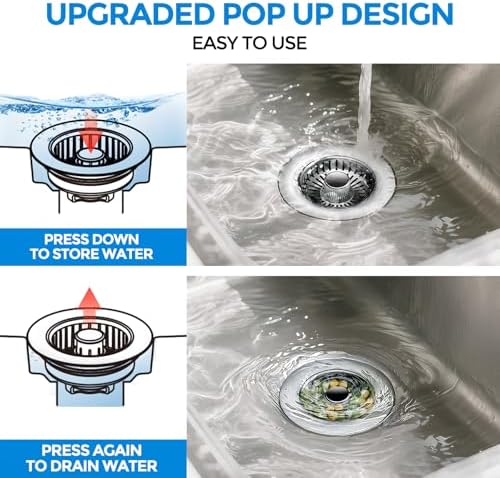 zaa Kitchen Sink Drain Strainer - Kitchen Sink Stopper, 304 Stainless Steel Sink Drain Stopper, Sink Protector for Kitchen with Anti-Clog Filter, Fit US Standard 3-1/2'' Sink Drain Hole, Gray - Image 3