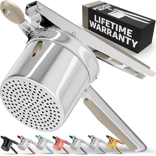 PriorityChef Large 15oz Potato Ricer, Heavy Duty Stainless Steel Potato Masher and Ricer Kitchen Tool, Press and Mash Kitchen Gadget For Perfect Mashed Potatoes - Everytime, Khaki by PriorityChef