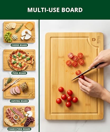 ROYAL CRAFT WOOD Bamboo Cutting Board with Juice Groove - Kitchen Chopping Board for Meat Cheese and Vegetables, Heavy Duty Serving Tray - Image 6