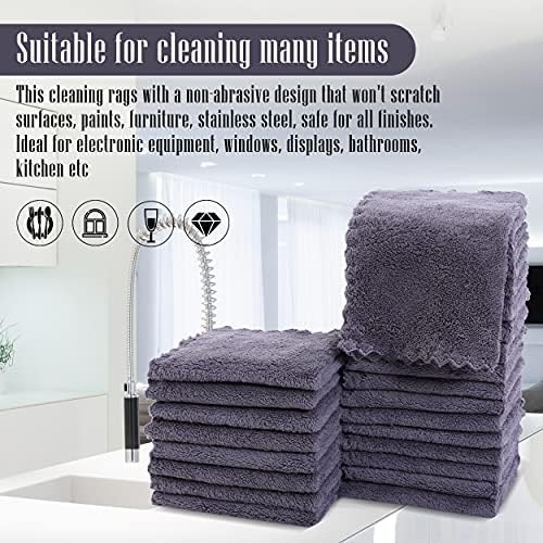 Sunny zzzZZ 24 Pack Kitchen Dishcloths - Does Not Shed Fluff - Reusable Dish Towels, Dish Cloths, Super Absorbent Coral Fleece Cleaning Cloths, Nonstick Oil Washable Fast Drying, 10 x 10 Inch (Grey) - Image 7
