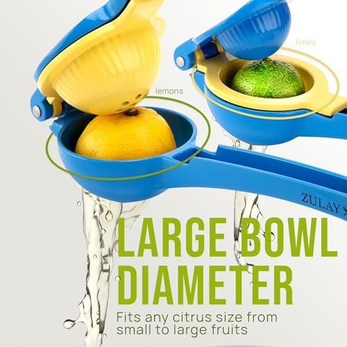 Zulay Kitchen Metal 2-in-1 Lemon Squeezer - Sturdy Max Extraction Hand Juicer Lemon Squeezer Gets Every Last Drop - Easy to Clean Manual Citrus Juicer - Easy-Use Lemon Juicer Squeezer - Blue/Yellow - Image 2