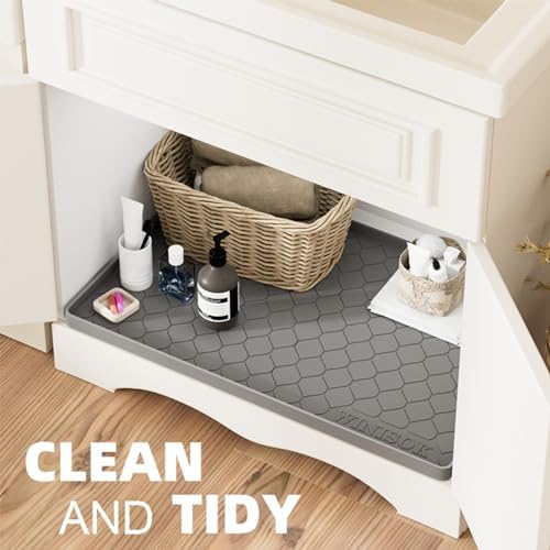 Winisok Waterproof Under Sink Mat 34" x 19", Silicone Mat, Dark Gray - Image 4