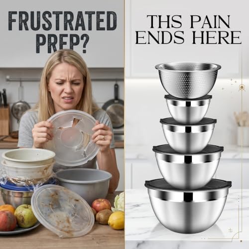 Mixing Bowls with Lids Set, Stainless Steel Mixing Bowl with Colander - Image 7