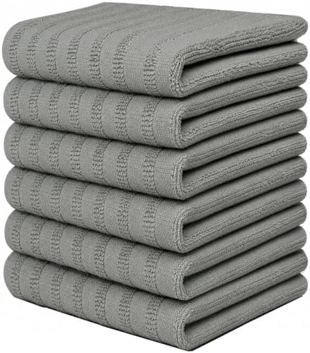 Premium Kitchen Towels 6 Pack 100% Cotton, 20"x28" - Grey Solid by BumbleTowels