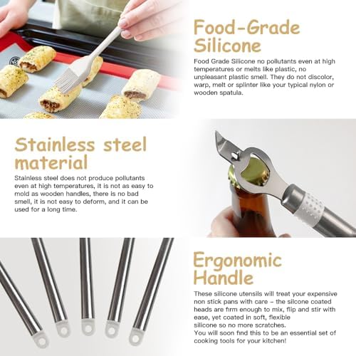 Kitchen Utensil Set-Silicone Cooking Utensils-33 Kitchen Gadgets & Spoons for Nonstick Cookware-Silicone and Stainless Steel Spatula Set-Best Kitchen Tools, Useful Pots (Cream White) - Image 5