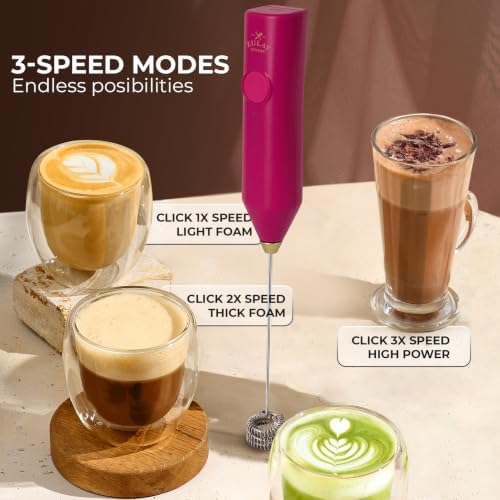Zulay Kitchen Rechargeable Milk Frother Handheld - Frother Wand, Drink Mixer, Electric Whisk Frother, for Cappuccinos, Matcha & Protein Powder - Dynamic Triple Whisk, 3 Speed 500mAh Dragonfruit Gold - Image 5