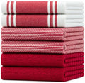 Premium Kitchen Towels 6 Pack 100% Cotton 20"x28" Dish Towels - Red Wide by BumbleTowels